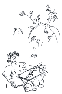 Frau im Herbst - Zeichnung von William Werner Waters